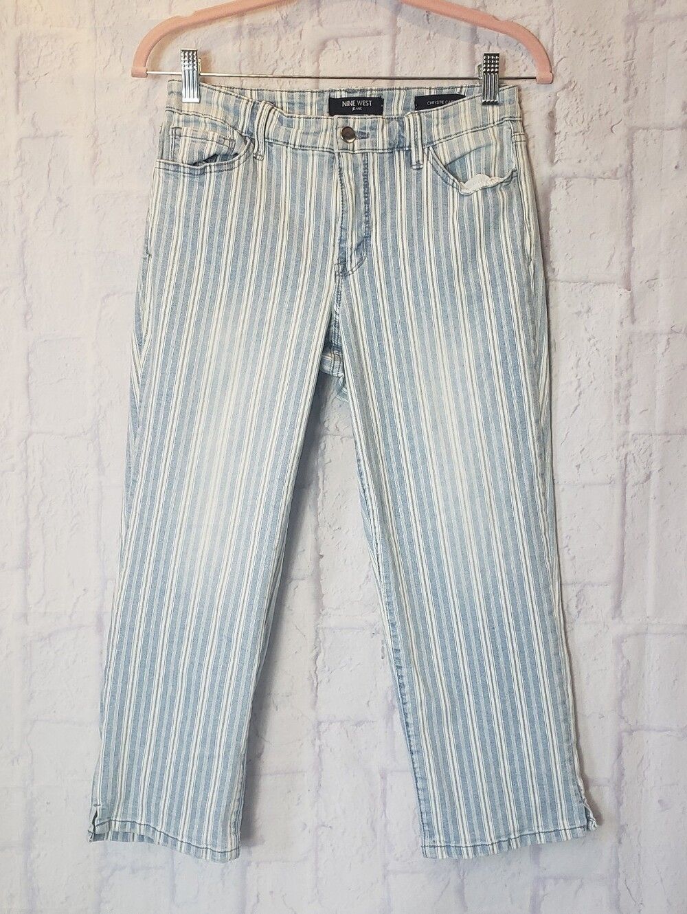 NINE WEST Striped Chrystie Capri Jeans 4